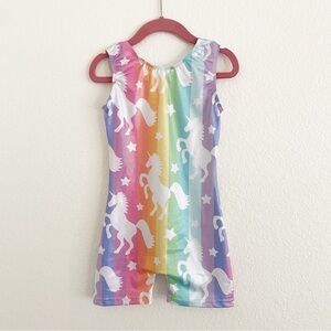 Gymnastic Leotard Unitard Biketard Unicorn & Rainbow Print - Size 5-6